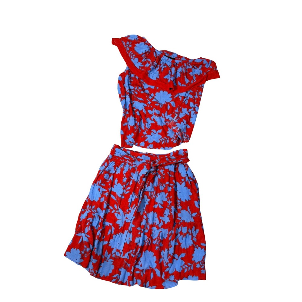 Skirt and tank set red blue floral Womens S Beach Summer 4th of July Vacation
